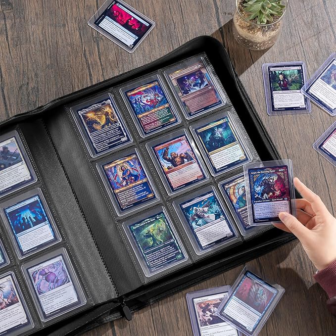 ProCase Top Loader Binder, 9 Pocket Holds 324 Toploaders, Waterproof PU Leather with Non-PVC Pockets for Trading Cards or Sports Cards, Compatible with TCG, MTG in 3"x4" Toploader -Black