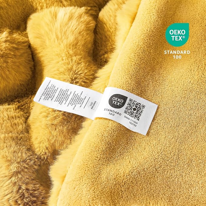 Cozy Bliss Faux Fur Throw Blanket for Couch, Fuzzy Soft Plush Thick Bubble Blanket for Sofa Bedroom Living Room, 50 * 60 Inches Yellow