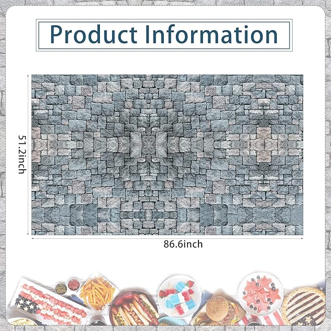 1 Pack Cobblestone Tablecloth Stone Printed Table Cover Medieval Table Decoration Plastic Tablecloth Stone Brick Tablecovers for Medieval Castle Knight Themed Party Supplies, 4.3 x 7.2 Feet