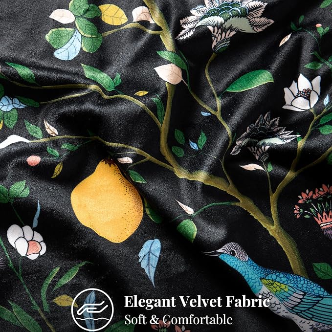 MUSSEL Black Floral Vintage Decorative Pillow Covers 18x18 Set of 2 | Soft Velvet,Wild Flower Plant,Throw Pillows Case,Square,Colorful Farmhouse Cushion Covers,Home Sofa Bed Couch Decor
