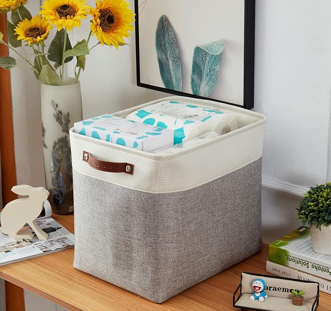 DECOMOMO Extra Large Storage Baskets, 54.5L Fabric Storage Bins 3 Pack | XXXL Storage Baskets for Shelves, Linen Closet Organizers (Grey and White, 17" x 13" x 15")