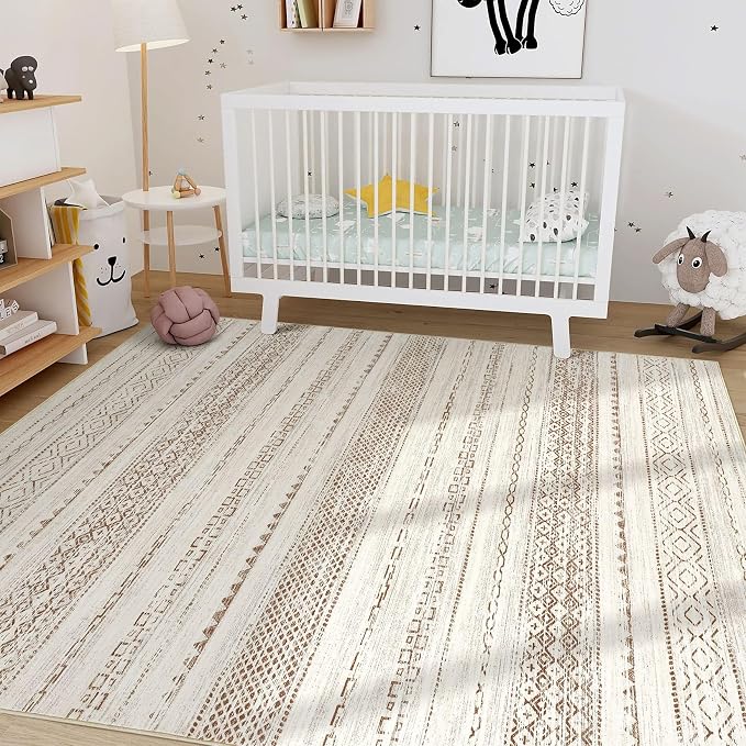 Nakagishi Boho 10x14 Area Rug Living Room Rugs Machine Washable Brown | Soft, Pet & Kid Friendly, Carpet for Living Room/Bedroom/Office/Kitchen/Nursery, Daily Home Decor Stain Resistant Moroccan