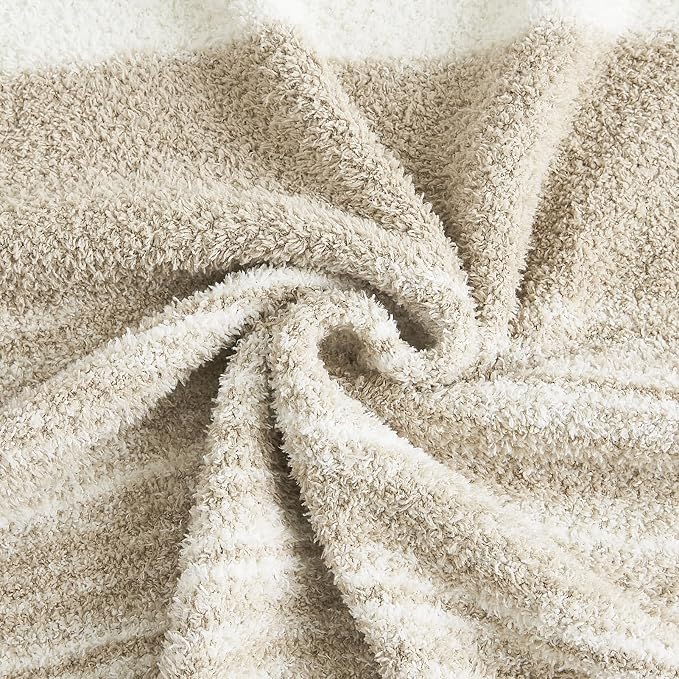 Soft Throw Blanket for Couch-Cozy Reversible Knitted Blankets | Lightweight Warm Fluffy Decor for Women, Mom, Her & Girls, Sofa, Chair, Bed, 50x70in,Khaki Stripe