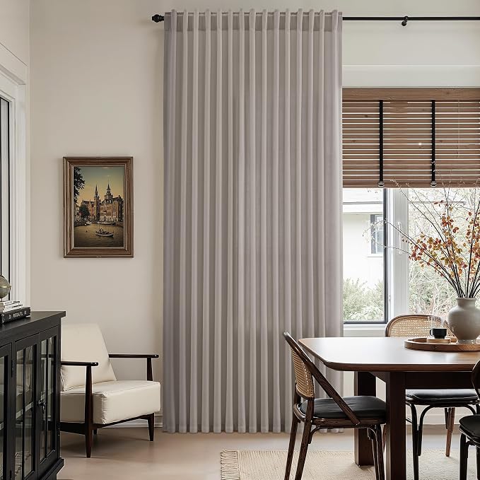 Stone Grey Linen Curtains 112 Inches Long for Living Room Simple Modern Light Filtering Semi Sheer Curtain Back Tab Rod Pocket Neutral Luxury Floor to Ceiling High Window for Bedroom 52x112, 2 Panels