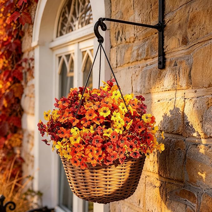 ColoPlay 18 PCS Artificial Mums for Outdoors Faux Mums of Eucalyptus Leaves | Artificial Mums for Outdoors/Indoors Faux Mums, Fall Flowers for Decoration Planters Boxwood Garden Porch Window Home