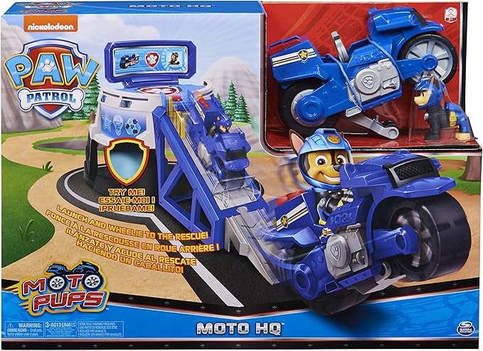 Paw Patrol, Moto Pups Moto HQ Playset Toy with Sounds and Exclusive Chase Figure and Motorcycle Vehicle