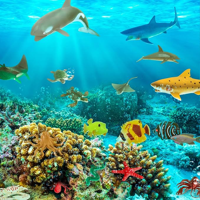 Terra by Battat – 60pcs Tropical Fish & Crab Toys – Mini Plastic Ocean Animal Figurines for Kids – Realistic Sea Creatures in Tube – Sensory Educational Playset for Toddlers Ages 3+