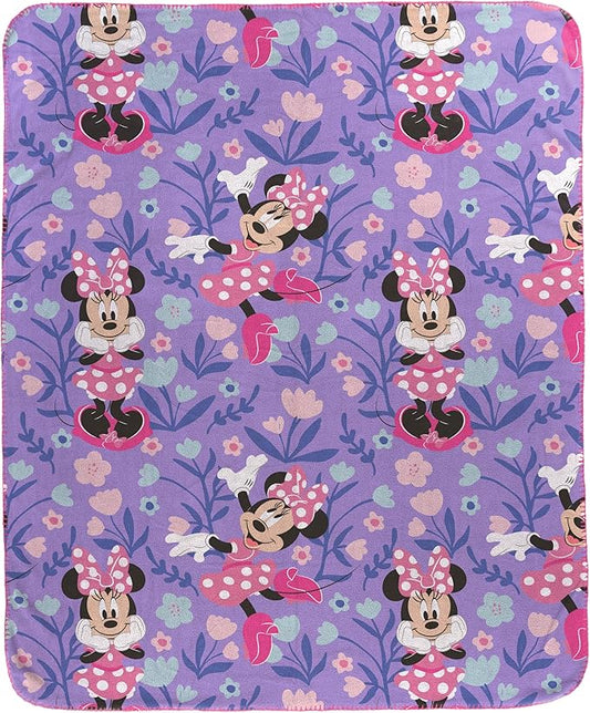 Jay Franco Kids Plush Throw Blanket – Soft & Cozy Fleece Throw for Bedroom & Couch Décor, Official Licensed Product, Purple - Minnie Mouse, 40x50 - Travel Blanket