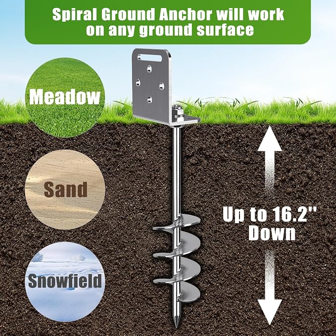 BeneLabel 2/4/6 Pack 18" 24" Ground Anchors Screw in Shed Anchor with L Bracket Trampoline Anchor Spiral Swingset Anchors for Swing Set, Mobile Home, Fence, Playset, Tent, Canopy, Carport