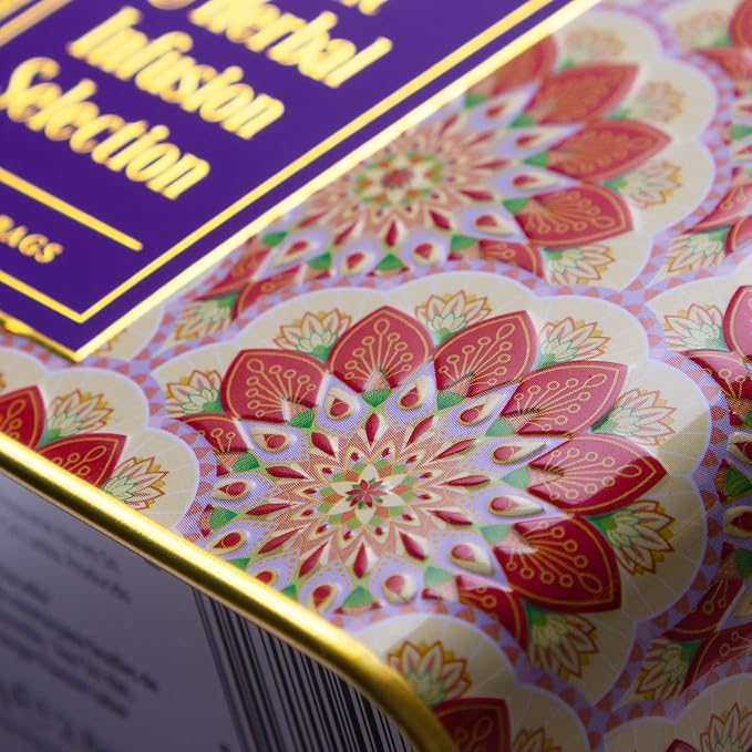 New English Teas Fruit & Herbal Tea Selection Gift Set – 40 Individually Wrapped Caffeine-Free Tea Bags in Decorative Floral Tin – Variety Pack including Peppermint, Berry, & Camomile