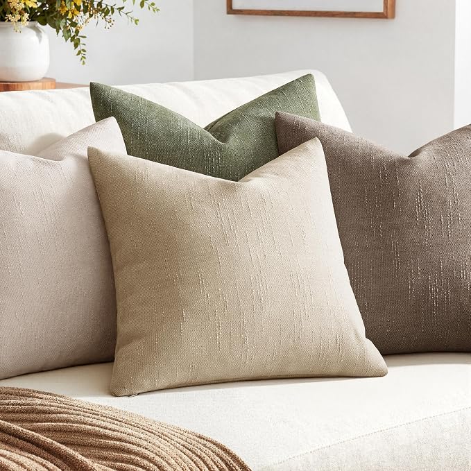 MIULEE Textured Chenille Throw Pillow Covers 18x18 Inch Beige Cement | Pack of 2 Decorative Soft Throw Pillows, Solid Textured Cushion Covers, Modern Home Decor for Couch Sofa Bedroom Living Room