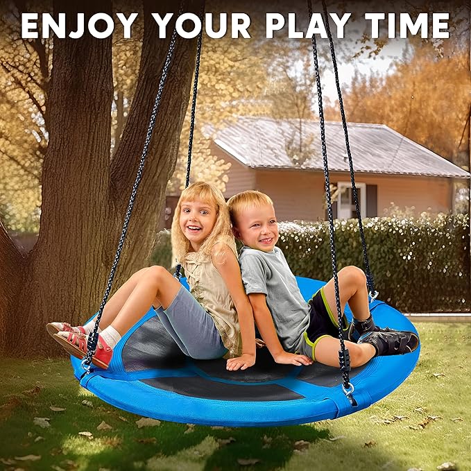 TURFEE 40 inch Saucer Tree Swing 900Lb Weight Capacity, Waterproof Swing Seat for Kids Outdoor with Hanging Straps Playground Outdoor Backyard(Blue)