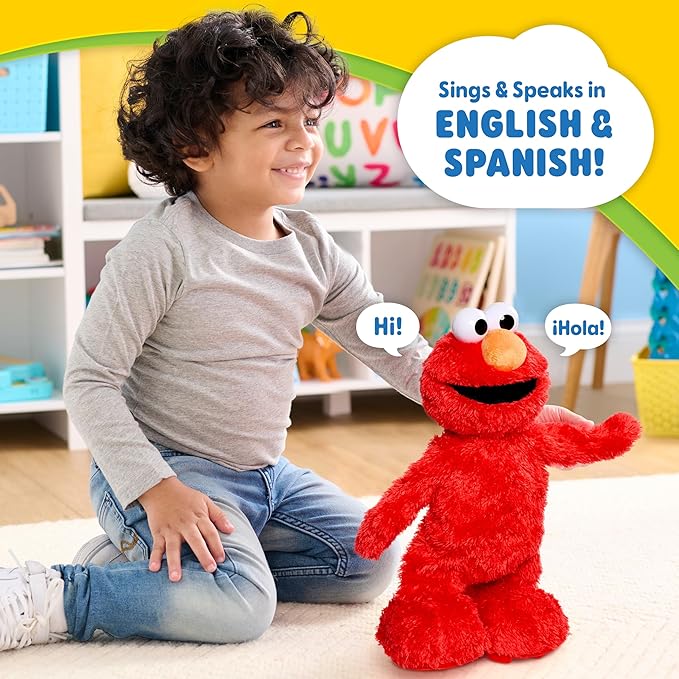 Just Play Sesame Street Hokey Pokey Elmo 14” Interactive Plush Toy, Sings, Dances & Plays Music, Bilingual Stuffed Animal for Pretend Play, Soft & Huggable, Ages 18 Months and Up