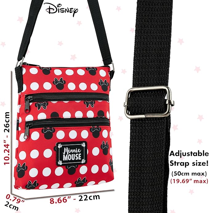 Disney Stitch Girls Purse Cross Body Bag for Kids Teens Women Shoulder Bag with Adjustable Strap Fashion Handbag Stitch Gifts (Red, Minnie Mouse)