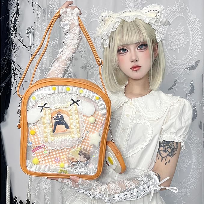 Cute Ita Bag Pin Display Backpack with 2 Inserts for Pins Novelty Toast Shaped Ita Crossbody Bag for Women with Adjustable Straps