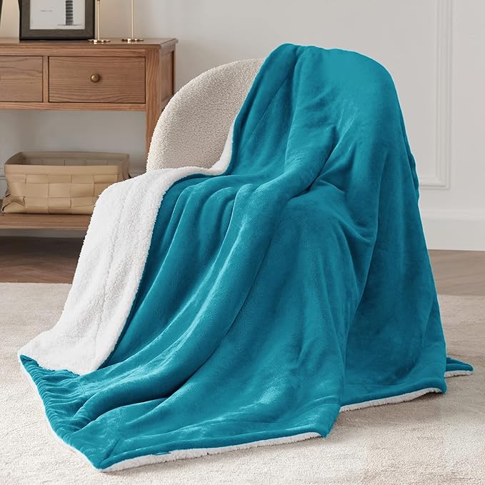 Bedsure GentleSoft Sherpa Fleece Twin Size Blanket for Couch, Non-Heated, Thick and Warm Throw for Women and Men, Soft Fuzzy Plush Twin Blanket for Winter, Teal, 60x80 Inches