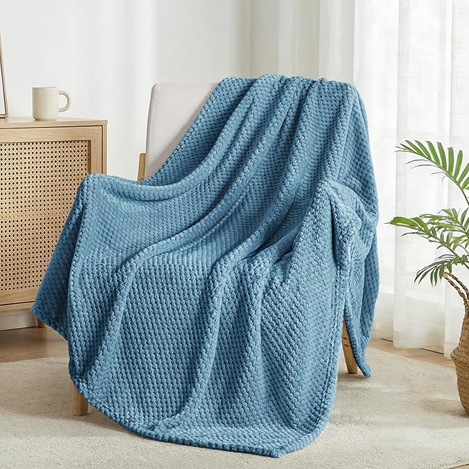 Exclusivo Mezcla Soft Waffle Fleece Bed Blanket Twin Size, Slate Blue | Lightweight Plush Blanket for Bed, Couch, Sofa, Cozy Fluffy Design for Bedroom, Guest Room, All Season, 60x80 Inches