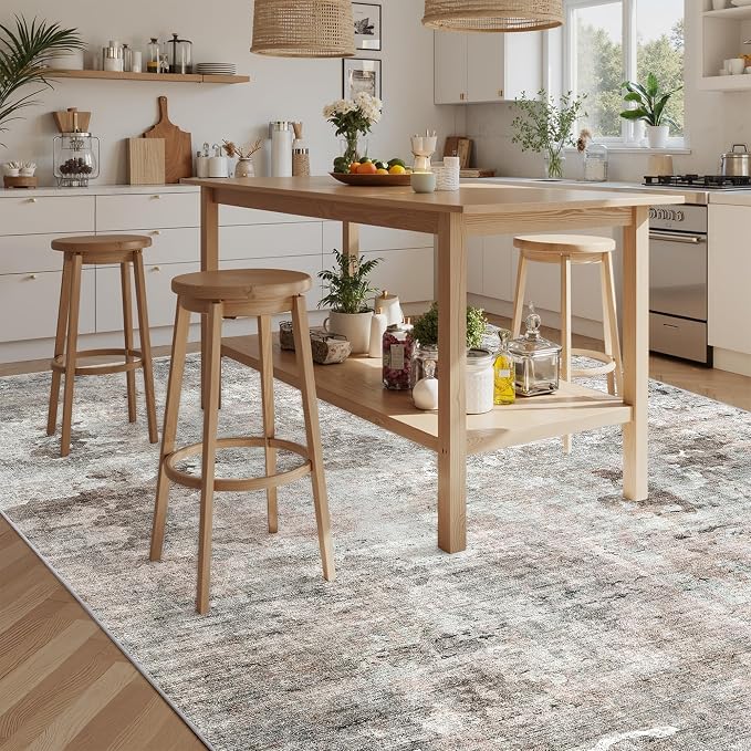 Soalmost 9x12 Area Rugs for Living Room Washable Rug Abstract Pink/Grey | Non-Slip Large Modern Carpet for Dining Bedroom, Soft Low Pile Lightweight Foldable Floor Mat Nursery Home Office Decor