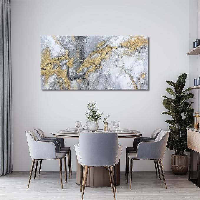 Belmrxne Abstract Art Wall Decor White and Gold Wall Art Minimalist Artwork Nouveau Canvas Painting for Living Room Kitchen Dining Room Bedroom Office 24x48 Inches