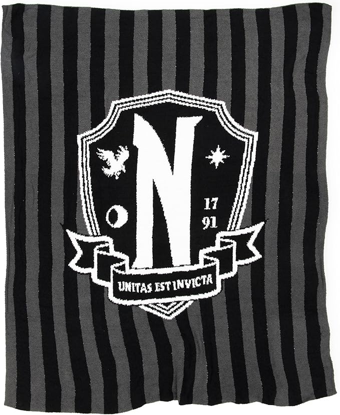 Jay Franco Plush Throw Blanket – Soft & Fuzzy 50x60 Inch Throw for Couch or Bed – Cozy Home Décor for Living Room & Bedroom, Black - Wednesday