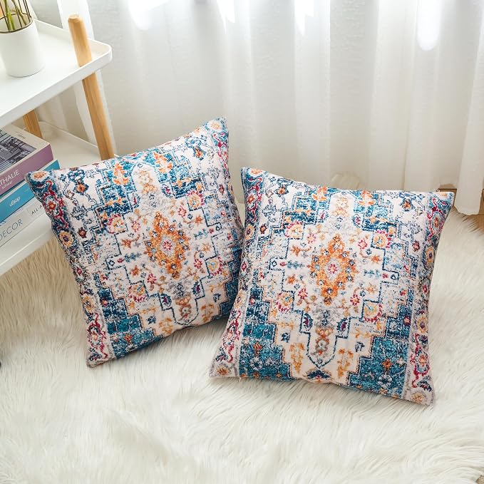 Boho Throw Pillow Covers 26x26 inch Set of 2,Boho Vintage Carpet Pattern Antique Ethnic Decor Double Sided Pattern Cushion Cover Soft Pillow Case Living Sofa Room Bed Square Pillow Cover
