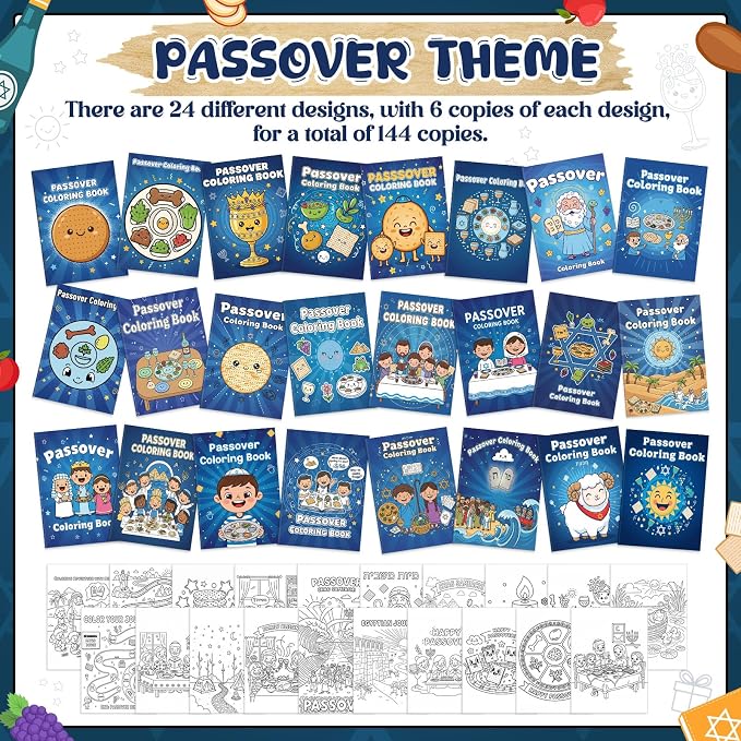 Liliful 144 Pcs Passover Coloring Book Bulk Mini Coloring Books with Bible Story & Seder Plate Designs, Ideal for Church Events, Holiday Activities & Passover Gifts