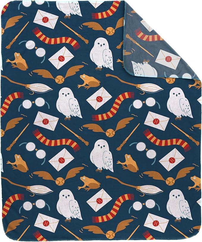 Jay Franco Kids Plush Throw Blanket – Soft & Cozy Fleece Throw for Bedroom & Couch Décor, Official Licensed Product, Blue - Harry Potter, 40x50 - Travel Blanket