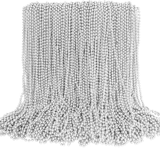 100PCS Bead Necklace, Silver Mardi Gras Beads Stuff Party Favors, Christmas 33" Toy Necklaces Costume, Festival Parade Throw Accessories for Wedding Birthday Celebrations Decoration