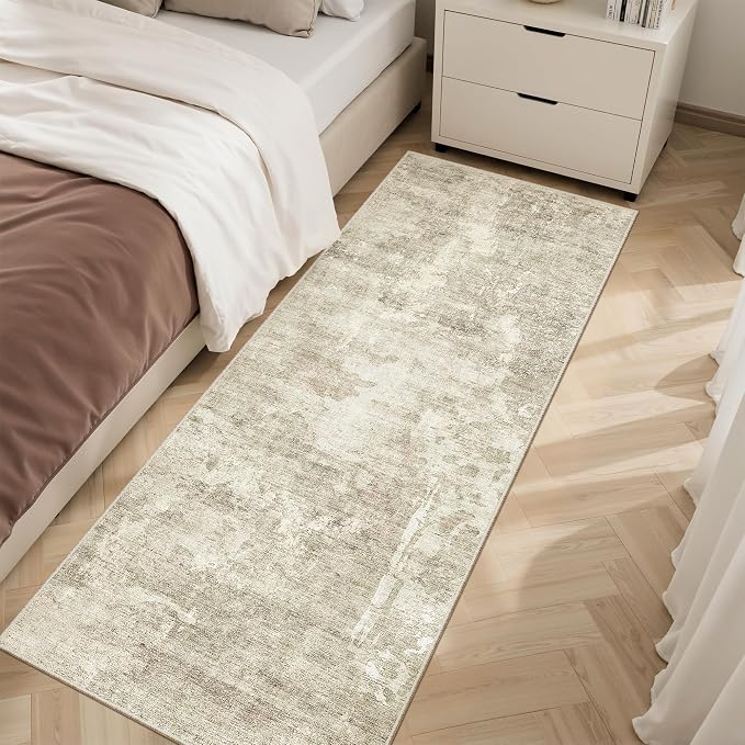 Soalmost Abstratc Runner Rug 2x6 Kitchen Hallway Runners Beige/Gray | Low-Pile Washable Rugs for Entry Bathroom Laundry Room, Vintage Foldable Floor Carpet Mat Entryway for Corridor Bedroom