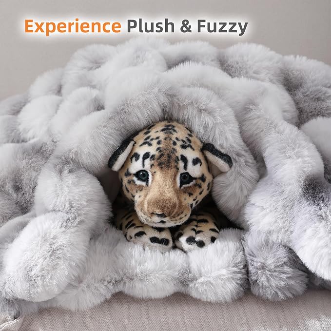 Faux Fur Throw for Couch - Tie-dye Grey Bubble Blanket 60"x80" | Fluffy Plush Fuzzy Throw for Sofa & Bed, Super Soft Cozy Comfrt Blanket, Luxury Aesthetic Grey Decor Gift for Women