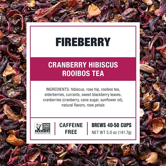 Tiesta Tea - Fireberry Cranberry Hibiscus Rooibos Tea, Loose Leaf, Premium Non-Caffeinated Rooibos Blend, Make Hot or Iced & Brews Up to 50 Cups, 30oz Refillable Tin, Pack of 6