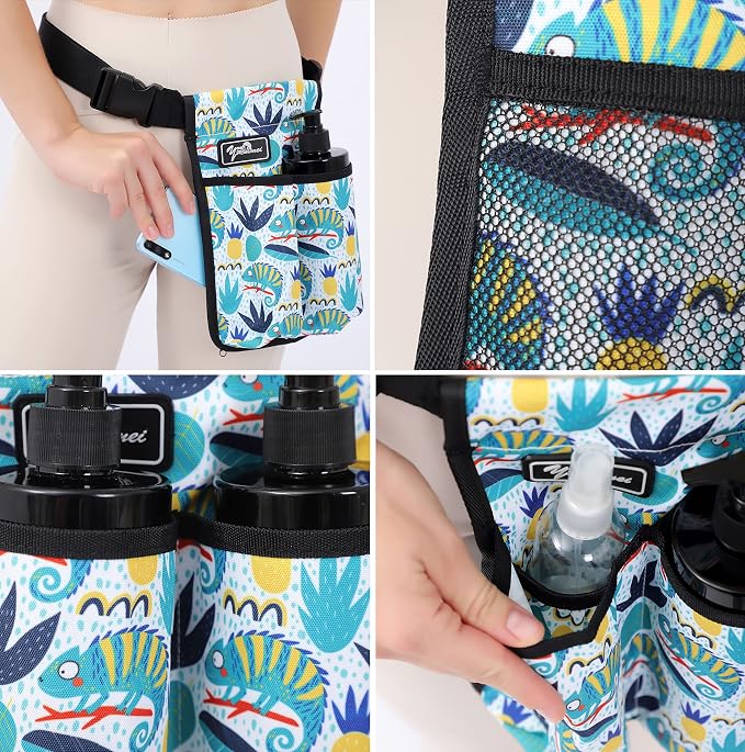 Massage Bottle Bag ，Massage Therapist Holster Massage Lotion Holster， Massage Oil Holster（2 bottle ，Flower color）