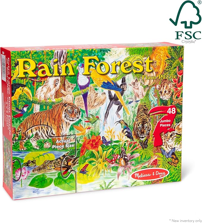 Melissa & Doug Rainforest Floor Puzzle, 48 pc Jumbo Jigsaw Puzzle, Educational Screen Free Activity for Toddler, Preschoolers and Kids Ages 3+ (2 x 3 Feet) - FSC Certified