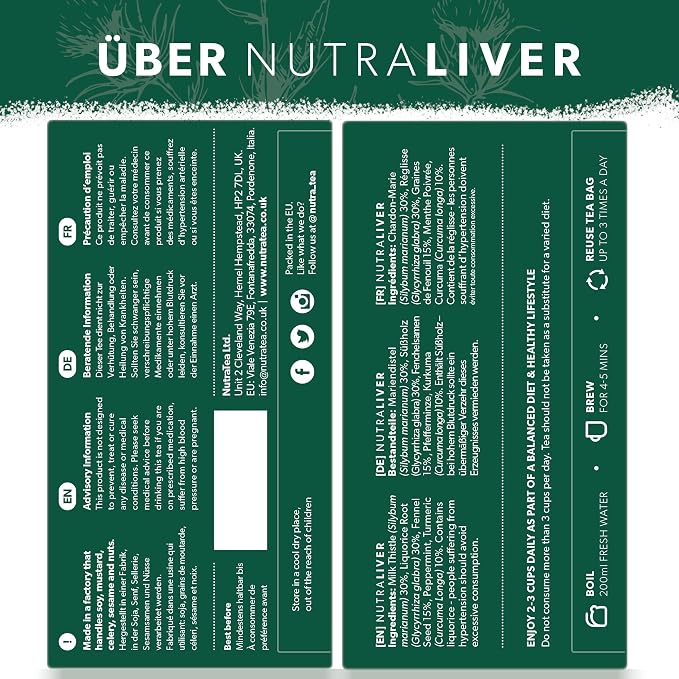 NUTRALIVER - Detox Tea for Liver Cleansing and Support - With Milk Thistle, Turmeric & Fennel - 20 Tea Bags - Herbal Tea by Nutra Tea