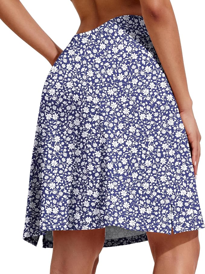 COOrun Women's 20" Knee Length Skirts High Waisted Golf Skorts with Pockets | Soft, Quick Dry, Split Hem, Built-in Shorts, A-line, Modest Skirts, for Golf Athletic Tennis Work Casual