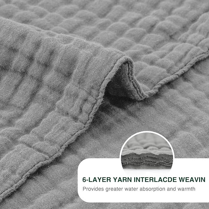 Love's cabin 100% Cotton Muslin Blanket, 6 Layer Lightweight Breathable Gauze Throw Blanket 50 x 60 Inches, Soft All Season Blanket for Couch, Bed, Sofa, Medium Grey