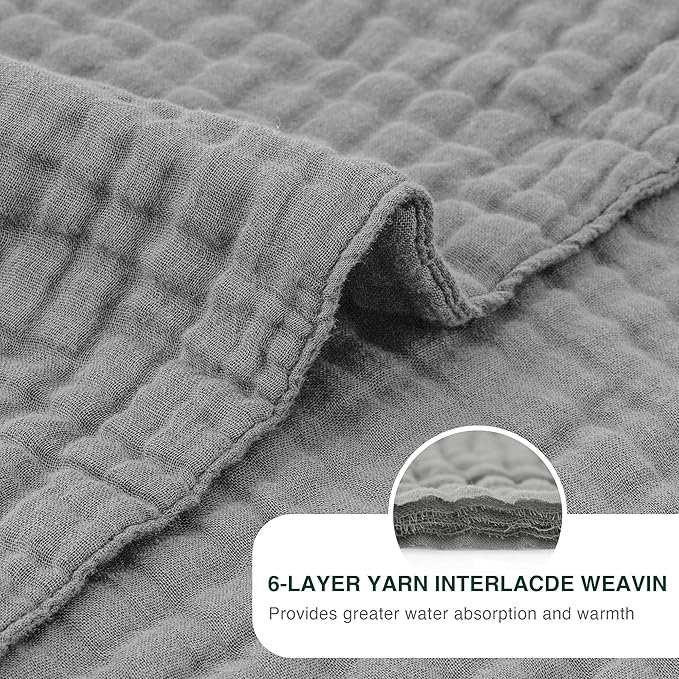 Love's cabin 100% Cotton Muslin Blanket, 6 Layer Lightweight Breathable Gauze Large Throw Blanket 50 x 70 Inches, Soft Cooling All Season Blanket for Couch or Sofa, Medium Grey