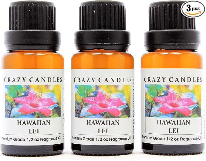 Hawaiian Lei (Made in USA) 3 Bottles 1/2 Fl Oz Each (15ml) Premium Grade Scented Fragrance Oil (Flowers, Including Frangipani, White Ginger, Plumeria Aroma)