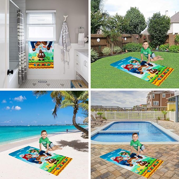 Franco Super Mario Official Nintendo Kids Super Soft Cotton Bath/Pool/Beach Towel,58 in x 28 in,(Pack of 2)