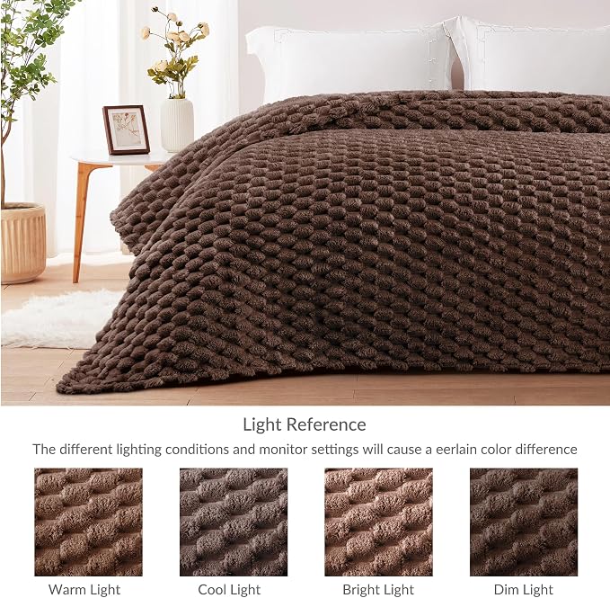 Whale Flotilla Soft Fleece Queen Size Bed Blanket Luxe 3D Jacquard, Coffee | Lightweight Breathable Coverlet Bedspread for All Seasons, Super Cozy Plush Fluffy Fuzzy Decorative Blanket for Bed, 90"x90"