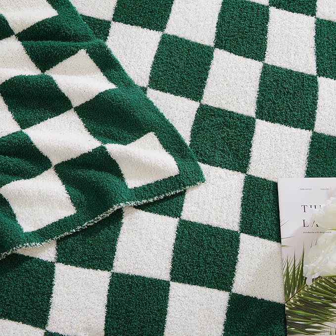 Soft Checkered Throw Blanket for Couch-Cozy Warm Knitted Blankets | Lightweight Warm Fluffy Decor for Women, Mom, Her & Girls, Sofa, Chair, Bed, 50x70in, Avocado Green