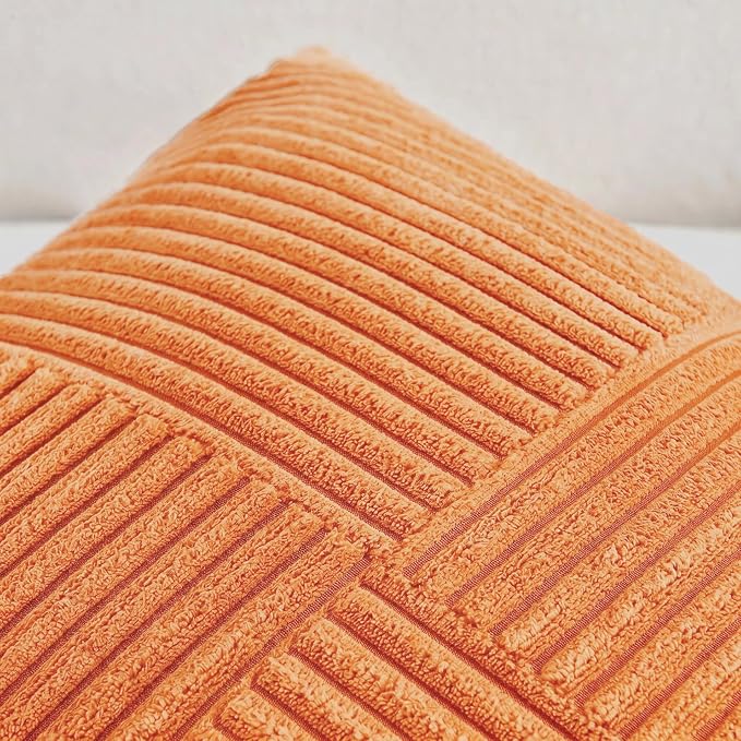 Fancy Homi 2 Packs Burnt Orange Lumbar Decorative Throw Pillow Covers 14x24 Inch for Couch Bed Sofa, Farmhouse Boho Home Decor, Soft Striped Corduroy Rectangle Accent Cushion Case 35x60 cm