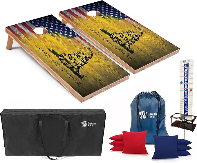 Tailgating Pros 4x2 Regulation Cornhole Boards Flag Set- Includes 8 Bean Bags, Carrying Cases, and Score Keeper - Optional LED Lights