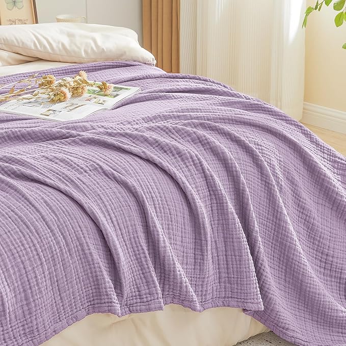 EMME Muslin Blankets for Adults Throw Blanket for Couch Breathable Gauze Soft Lightweight Airy Lavender King 108" x 90"