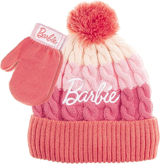 Barbie Girls Winter Hat with Gloves for Ages 5-13 Years – Ultra Soft Pink Beanie Winter Hat for Outdoors