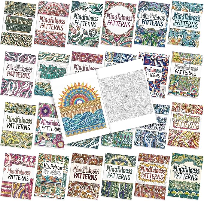 Liliful 24 Pcs Mindfulness Geometric Theme Coloring Book Bulk – Intricate Pattern & Mandala Coloring Books for Stress Relief, Ideal for Adult Relaxation, Gift Fillers & Self-Care Activities