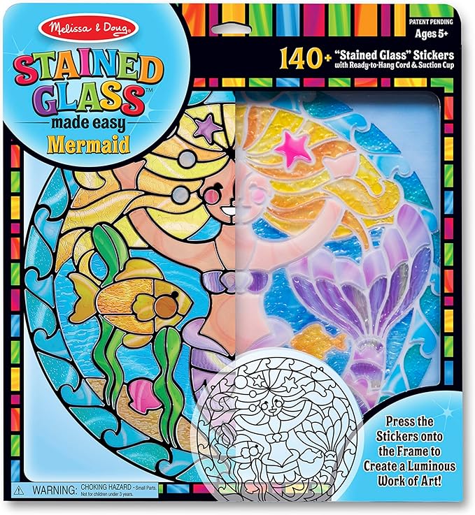 Melissa & Doug Stained Glass Made Easy Activity Kit: Mermaids - 140+ Stickers Kids Sticker Stained Glass Craft Kit; Mermaid Crafts for Kids Ages 5+