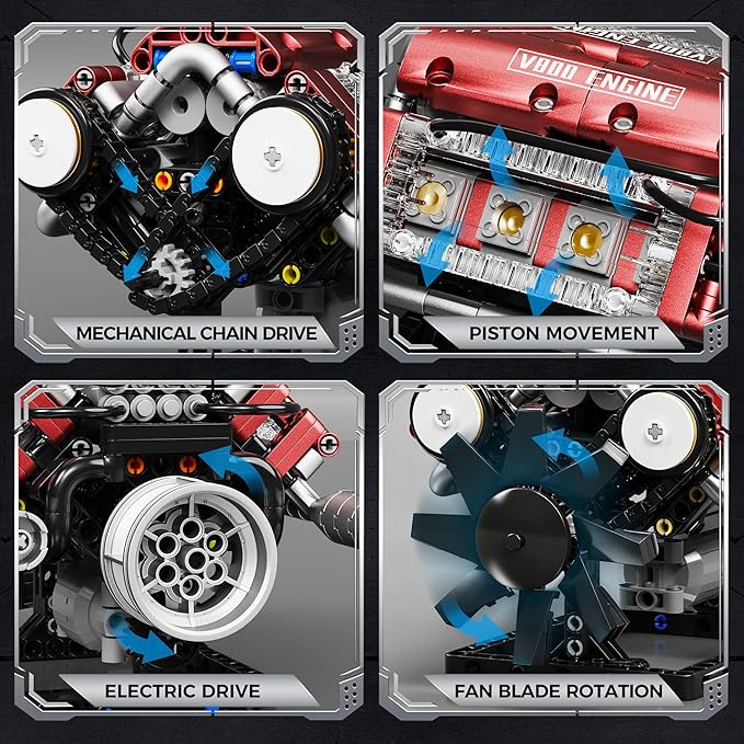 V8 Engine Building Blocks Sets, V8 Engine Model Kit, Runnable Model Engine Building Sets, Mini Engine Kits with Crankshaft & Rotating Fan, for Adults & Kids