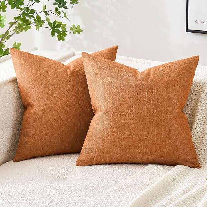 MIULEE Pack of 2 Decorative Linen Burlap Pillow Covers Fall Farmhouse Boho Accent Pillowcases for Sofa Car Couch Bedroom Living Room Decor 18x18 Inch Burnt Orange
