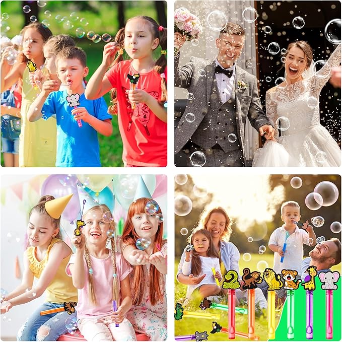 Jungle Safari Party Favors for Kids – 24PCS Animal-Themed Bubble Wands, Great for Birthday Supplies, Pinata Fillers, Goodie Bags & Classroom Rewards